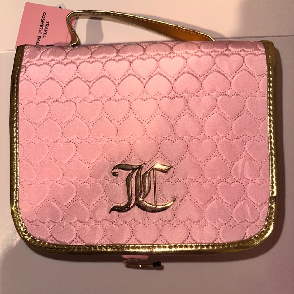 Juicy Couture Pink Heart Hanging Cosmetic Make-Up Bag & Travel Toiletry Bottle